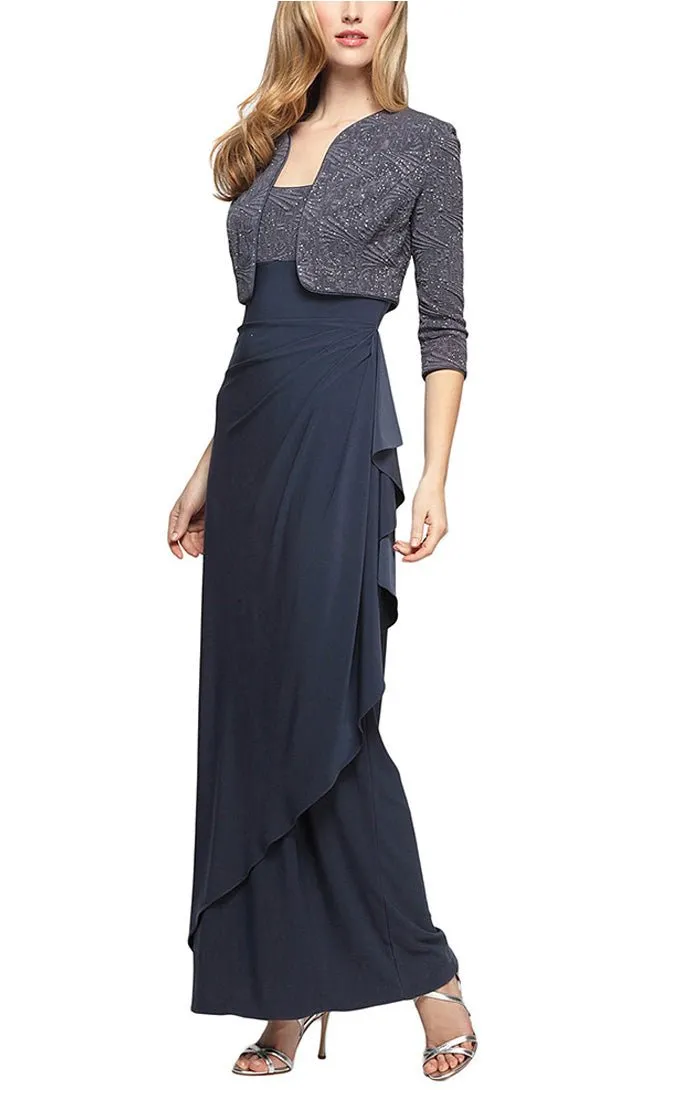 Petite Glitter Jacquard Knit & Matte Jersey Gown with Bolero Jacket