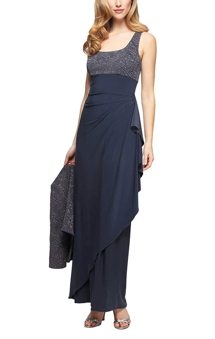 Petite Glitter Jacquard Knit & Matte Jersey Gown with Bolero Jacket