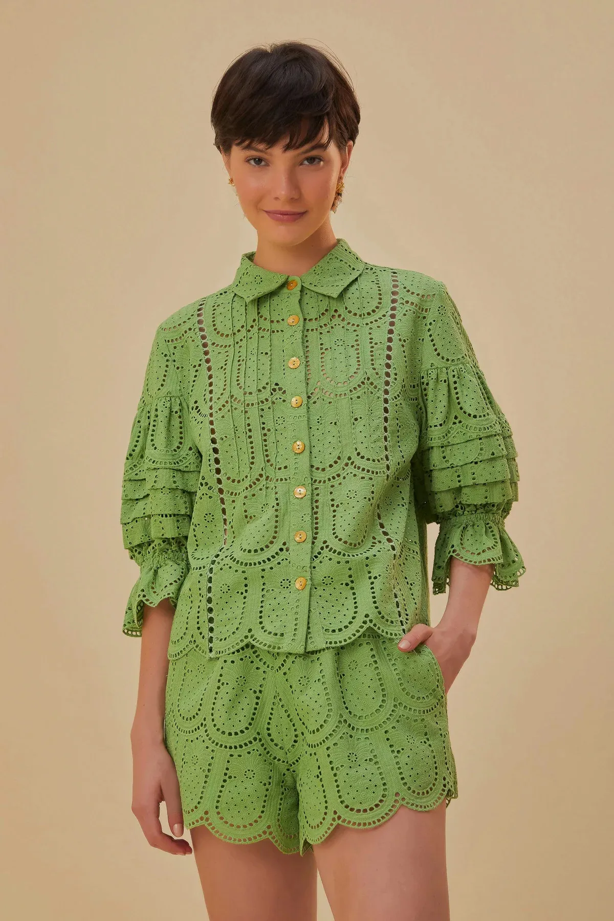 Pineapple Eyelet Green Shorts