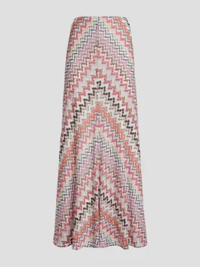 Pink Multi Wavy Zig Zag Midi Skirt