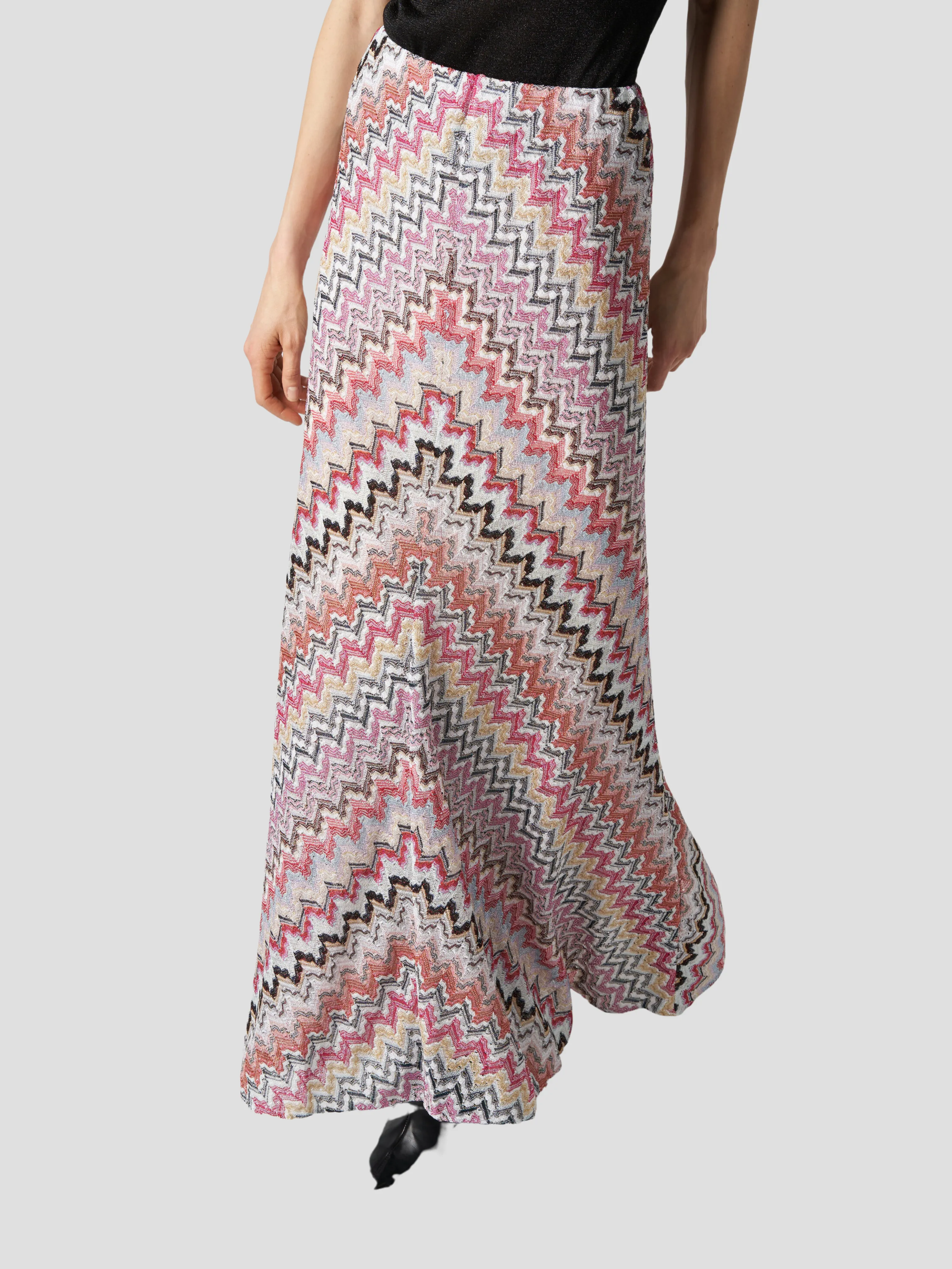 Pink Multi Wavy Zig Zag Midi Skirt