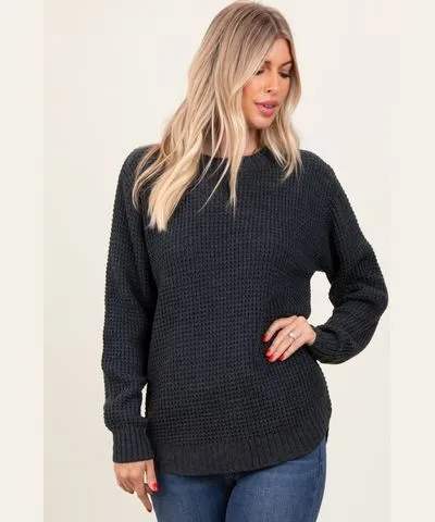 PinkBlush Charcoal Waffle Knit Rounded Hem Sweater