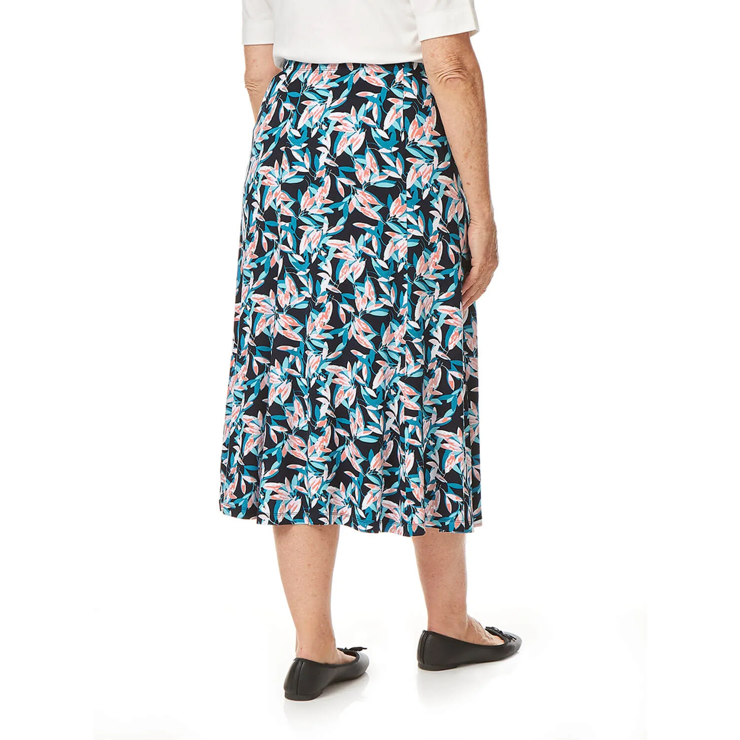 Pleated Leaf Print Skirt