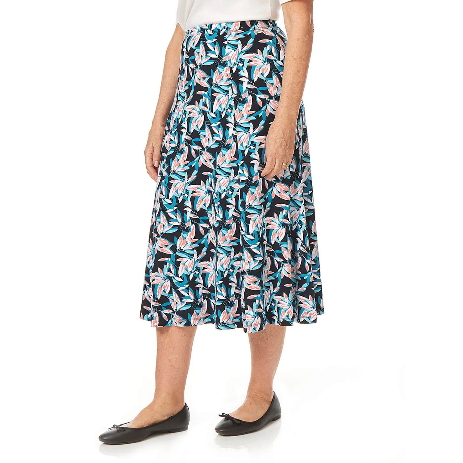 Pleated Leaf Print Skirt