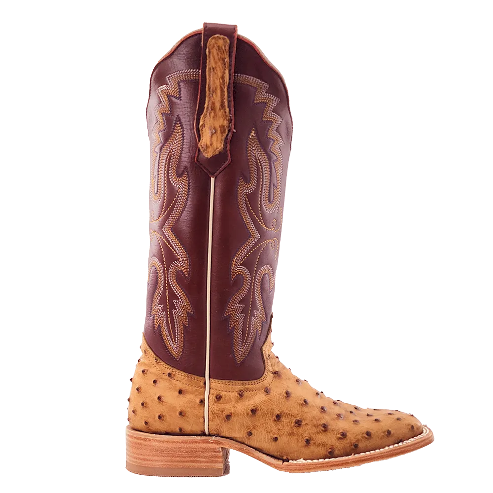 R. Watson Women’s Antique Saddle Bruciato Full Quill Ostrich Boot