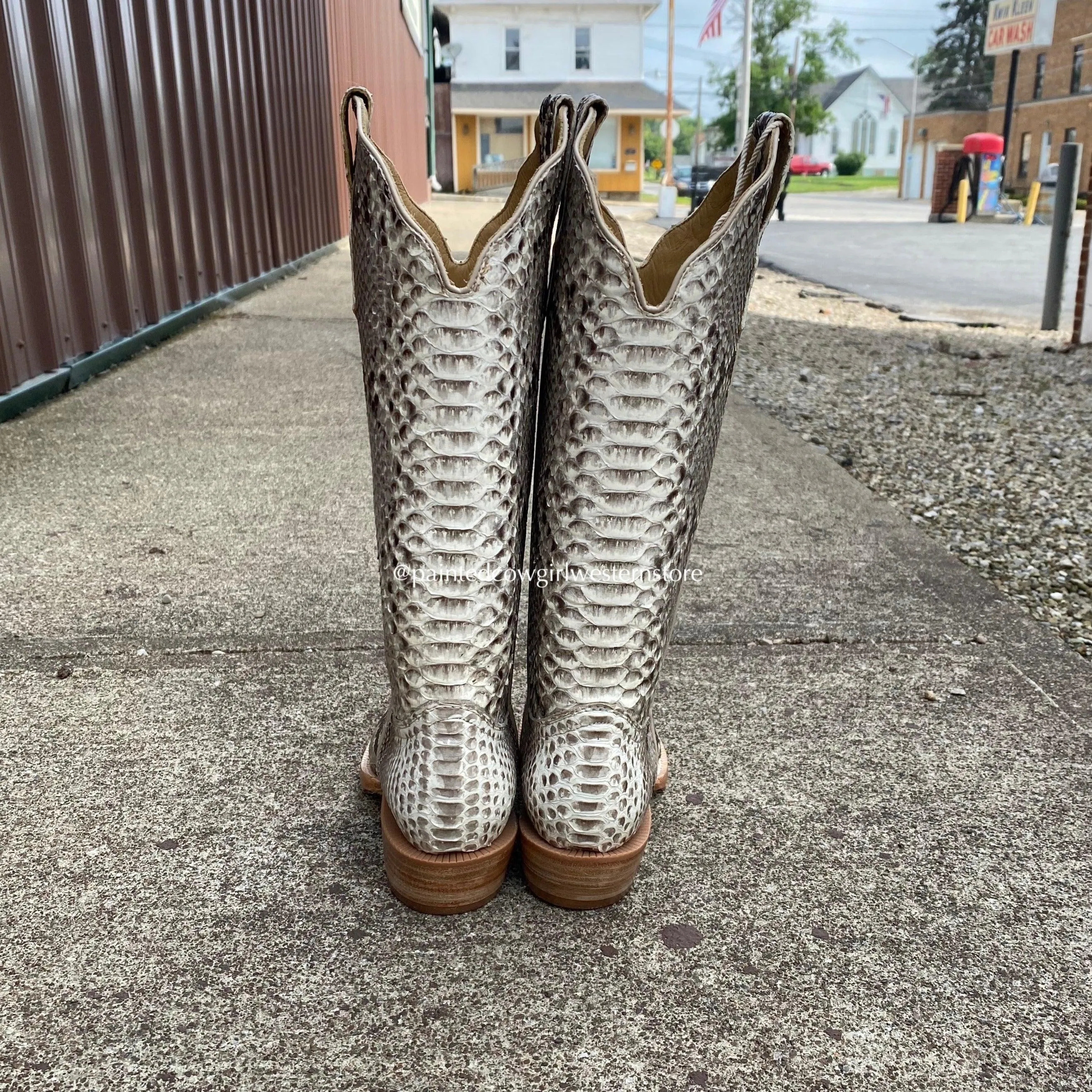 R. Watson Women's Black And White Python Square Toe Cowgirl Boots RWL7200