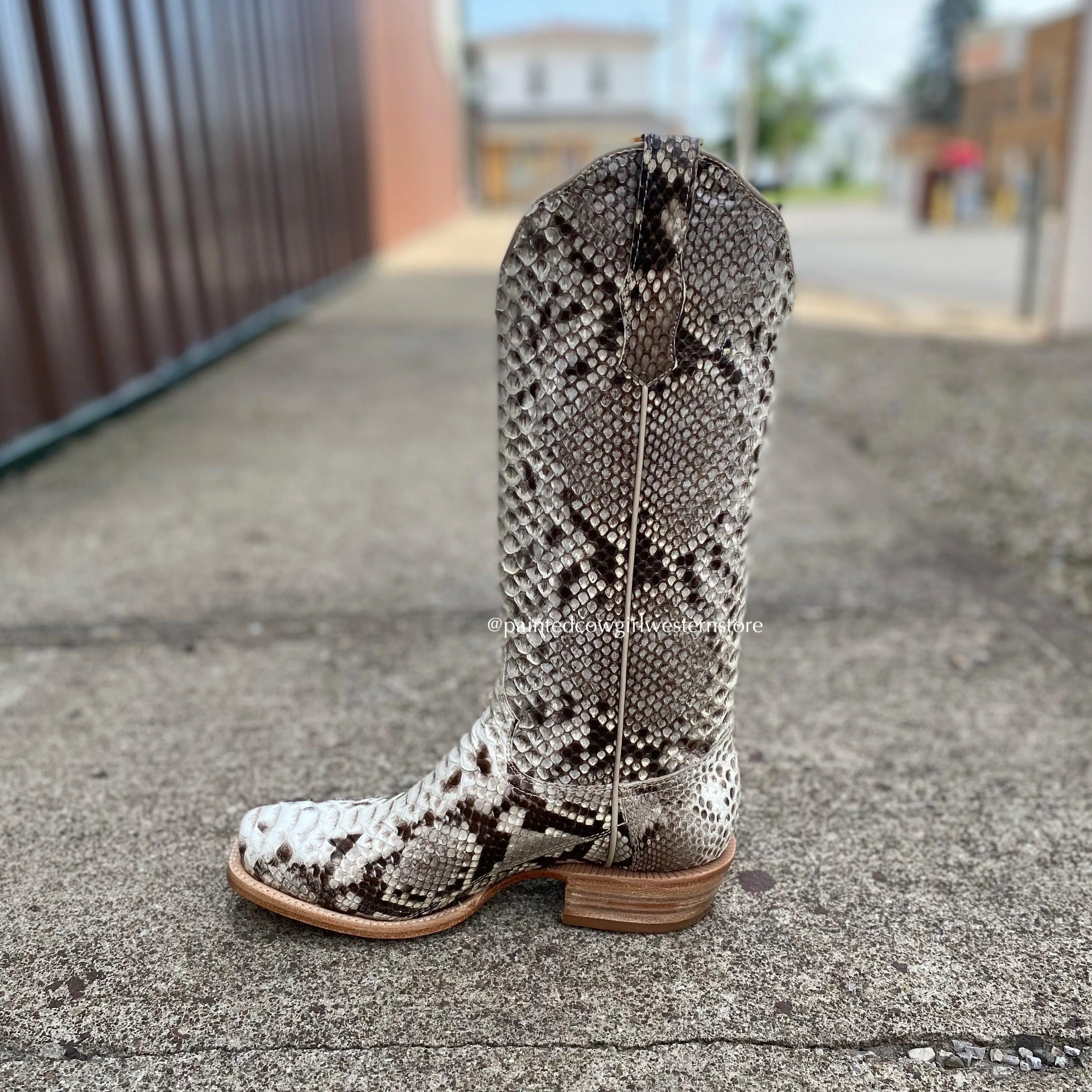 R. Watson Women's Black And White Python Square Toe Cowgirl Boots RWL7200