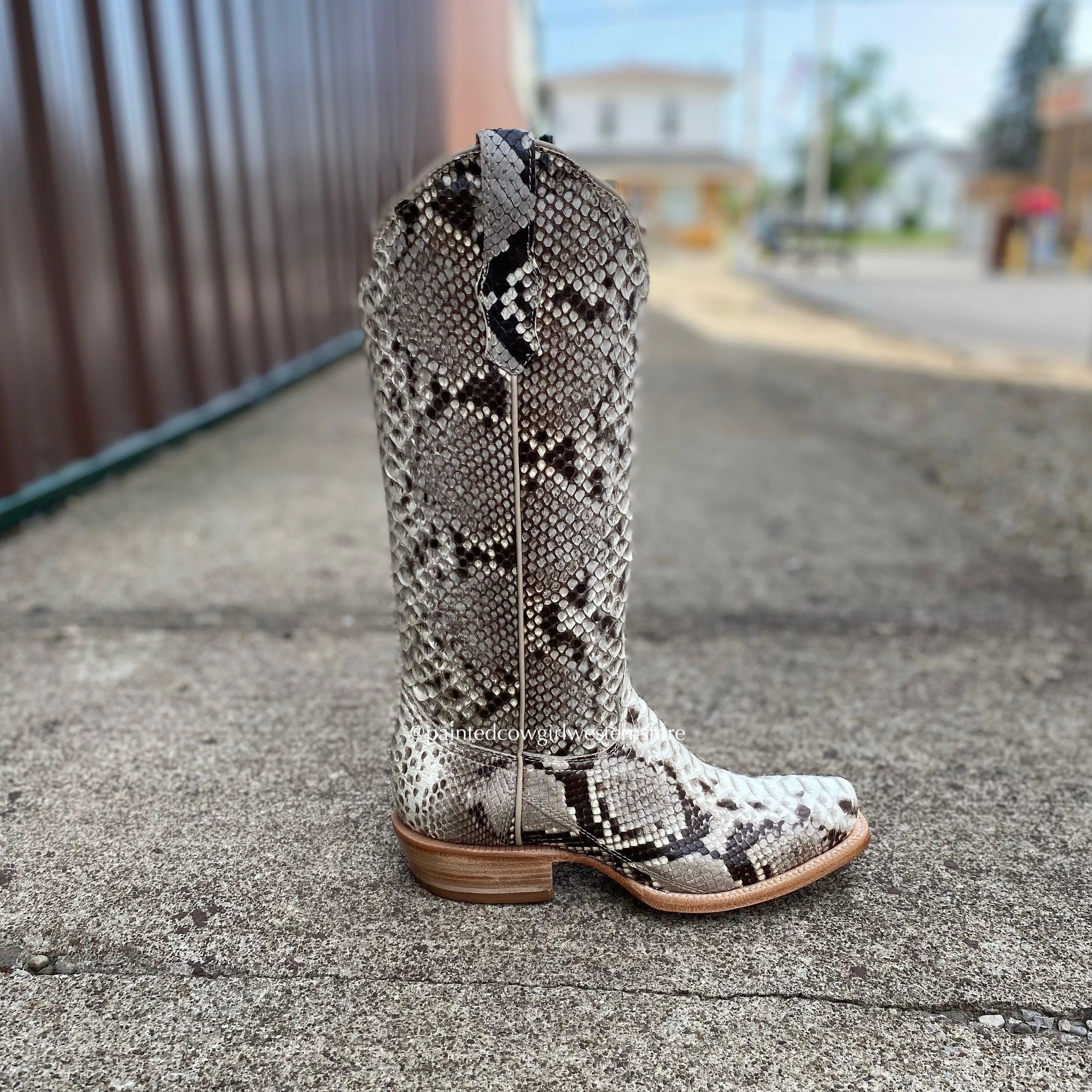 R. Watson Women's Black And White Python Square Toe Cowgirl Boots RWL7200