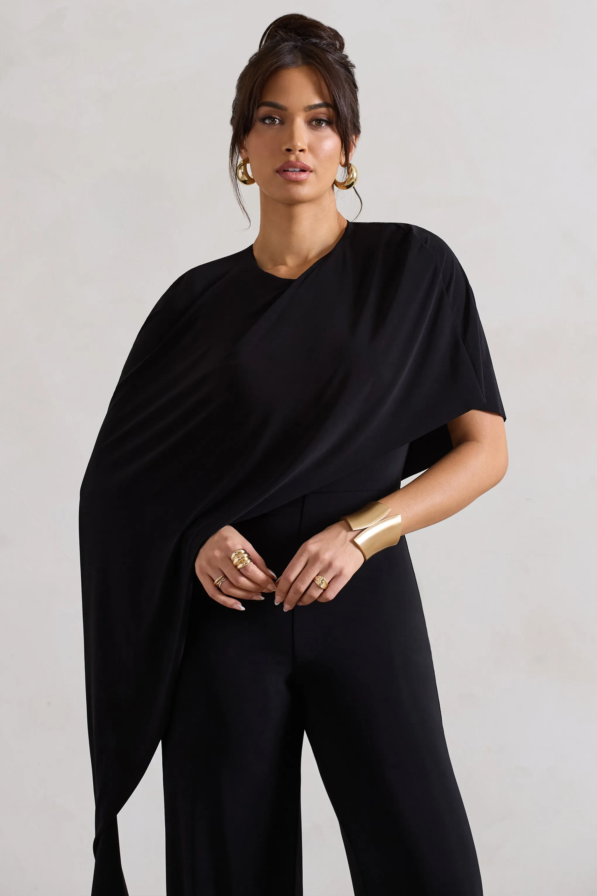 Reserve | Black Wide-Leg Jumpsuit With Asymmetric Cape