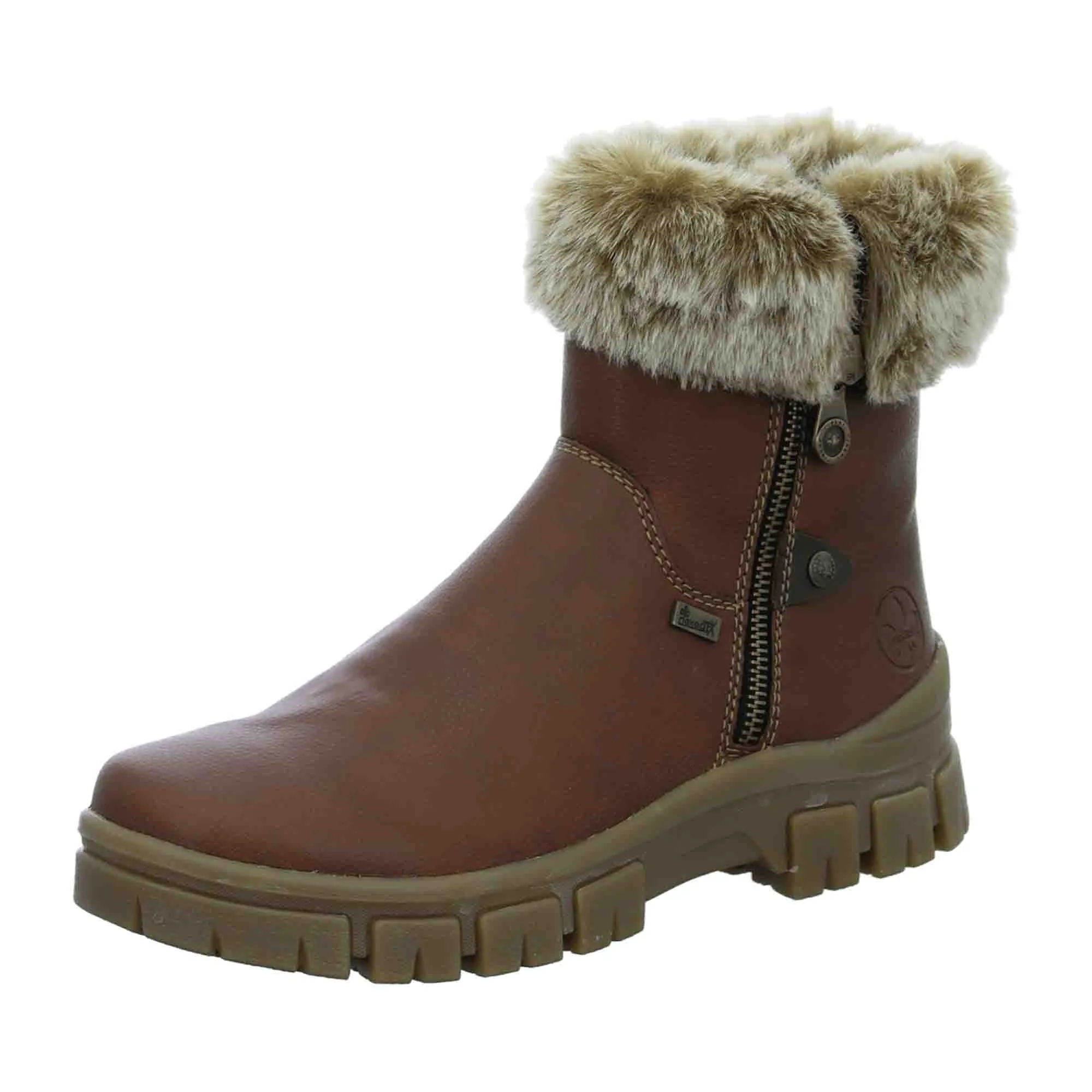 Rieker Z1082 Brown Women's Stylish Lace-Up Boots with Faux Fur Lining