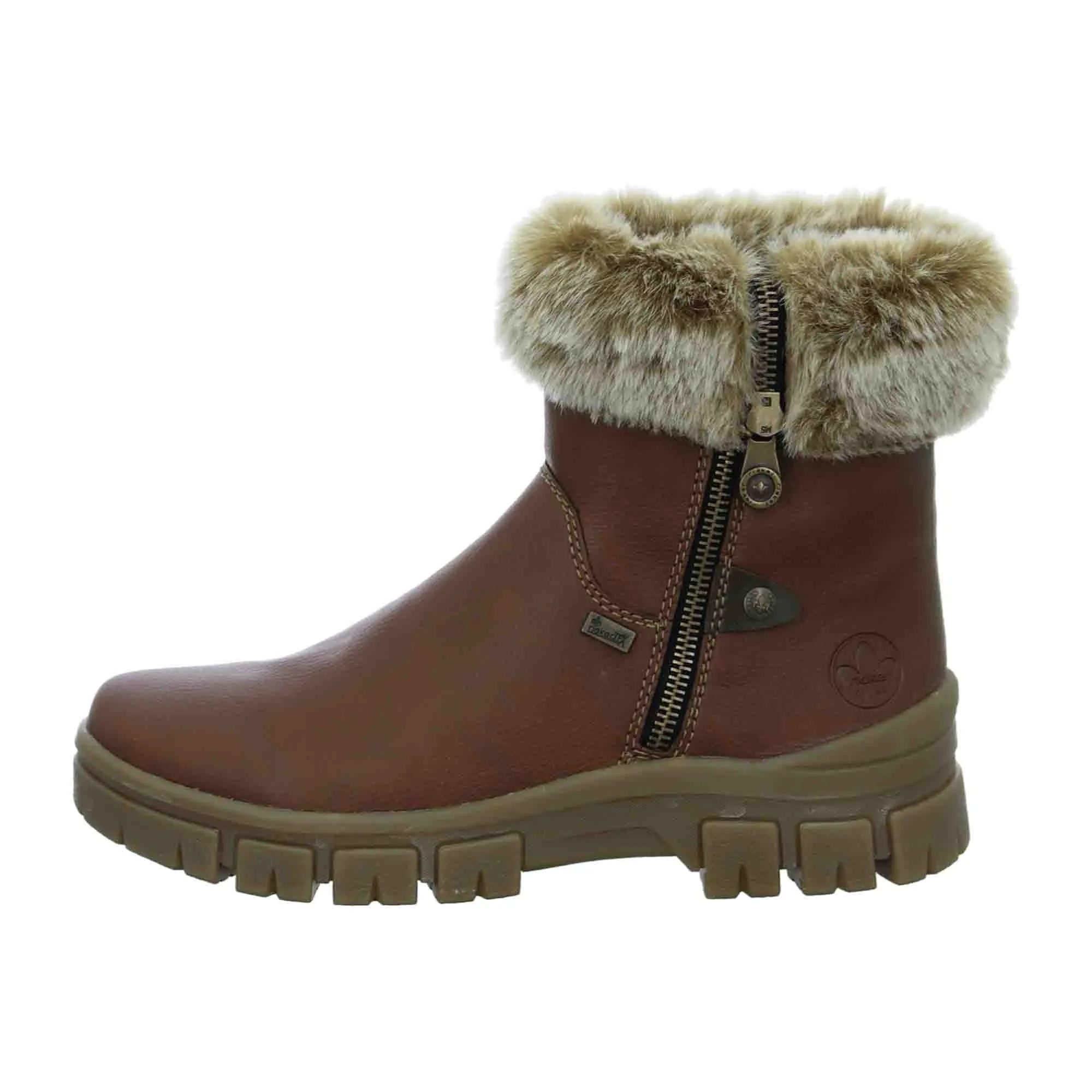 Rieker Z1082 Brown Women's Stylish Lace-Up Boots with Faux Fur Lining