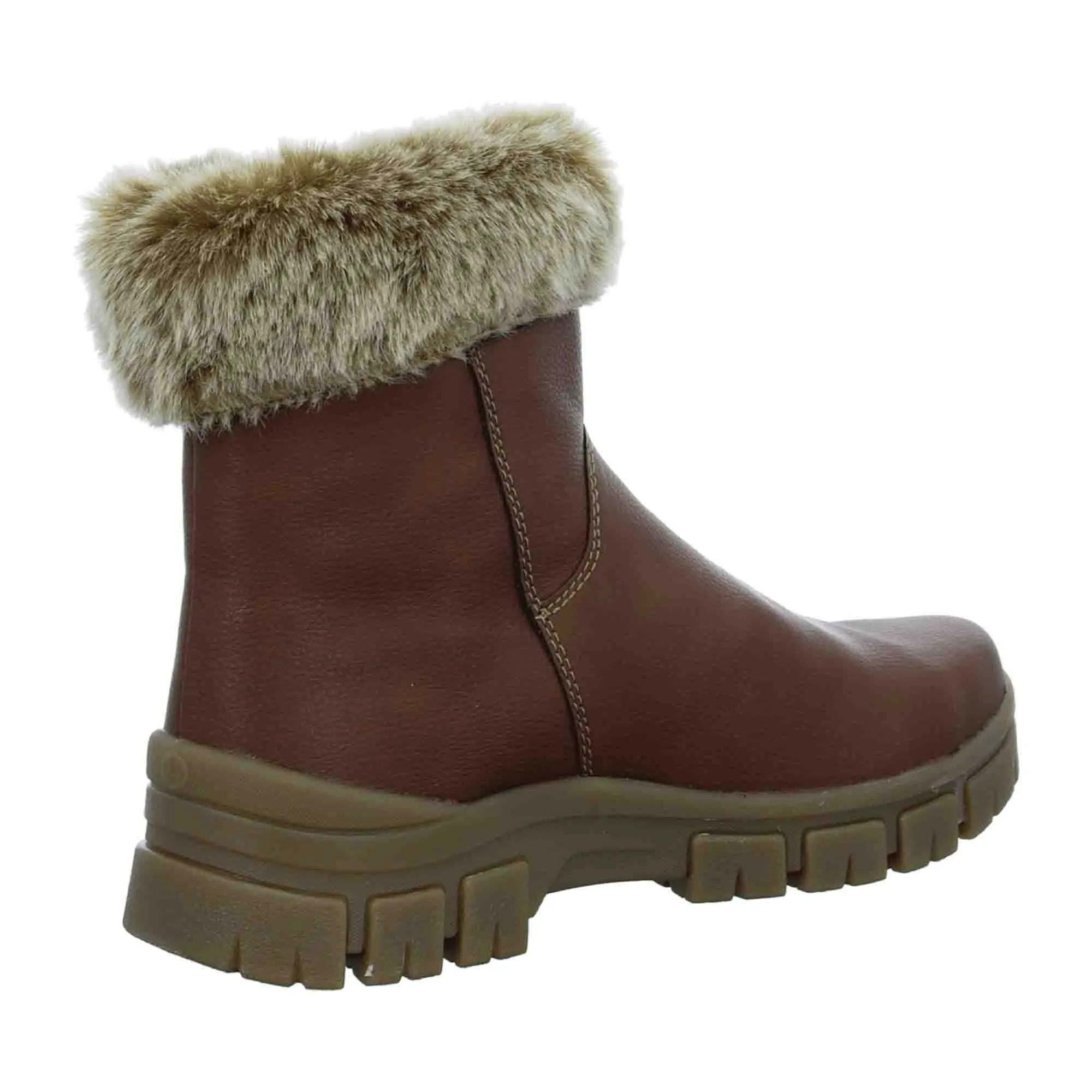 Rieker Z1082 Brown Women's Stylish Lace-Up Boots with Faux Fur Lining