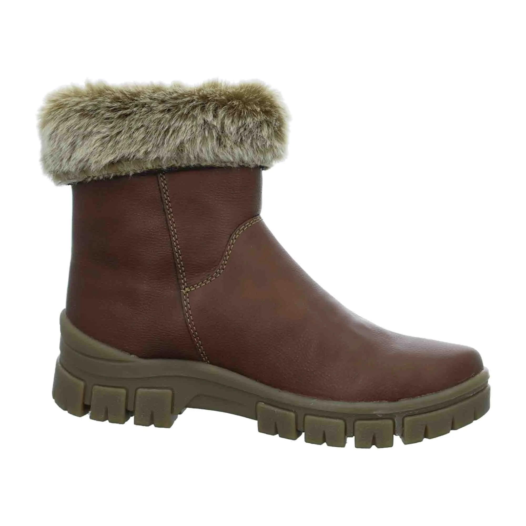 Rieker Z1082 Brown Women's Stylish Lace-Up Boots with Faux Fur Lining