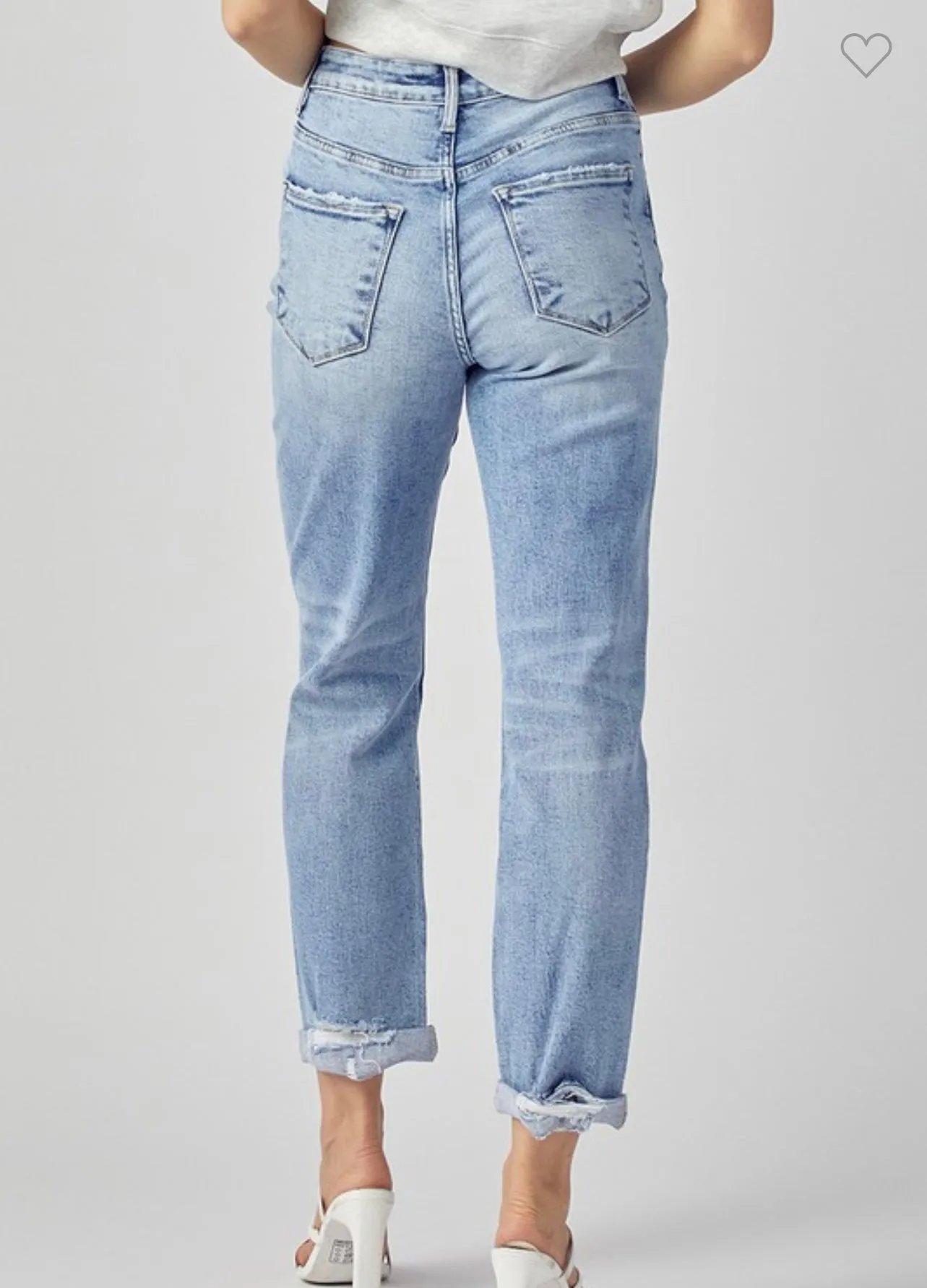 Risen Stone Wash Boyfriend Jean with Roll up Hem