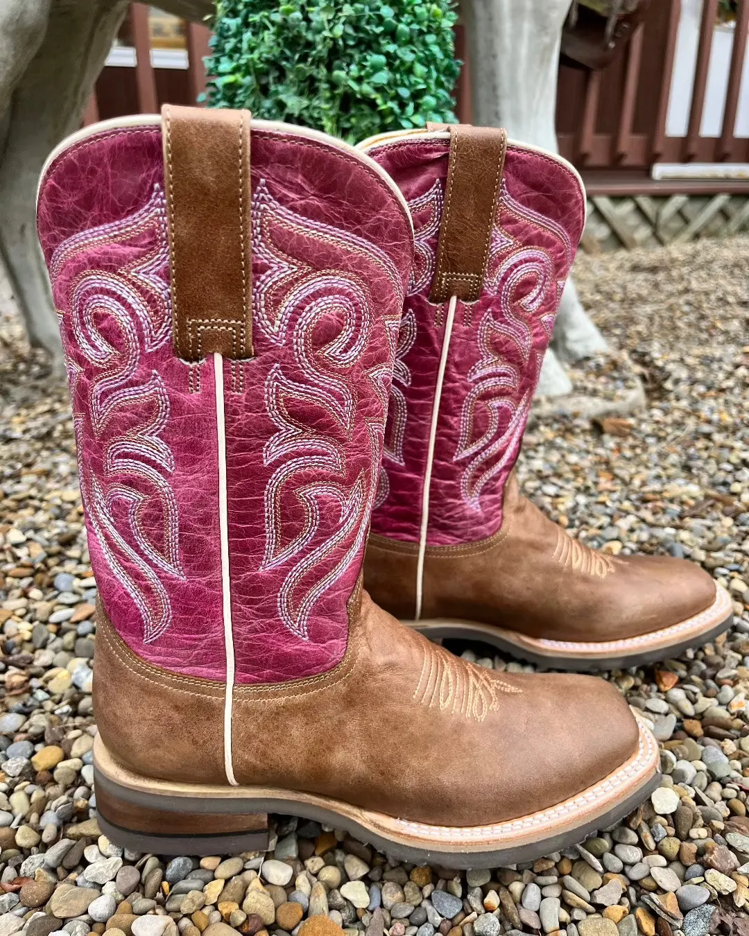 Roper Women's Tan & Magenta Square Toe Cowgirl Boots 9991-0132