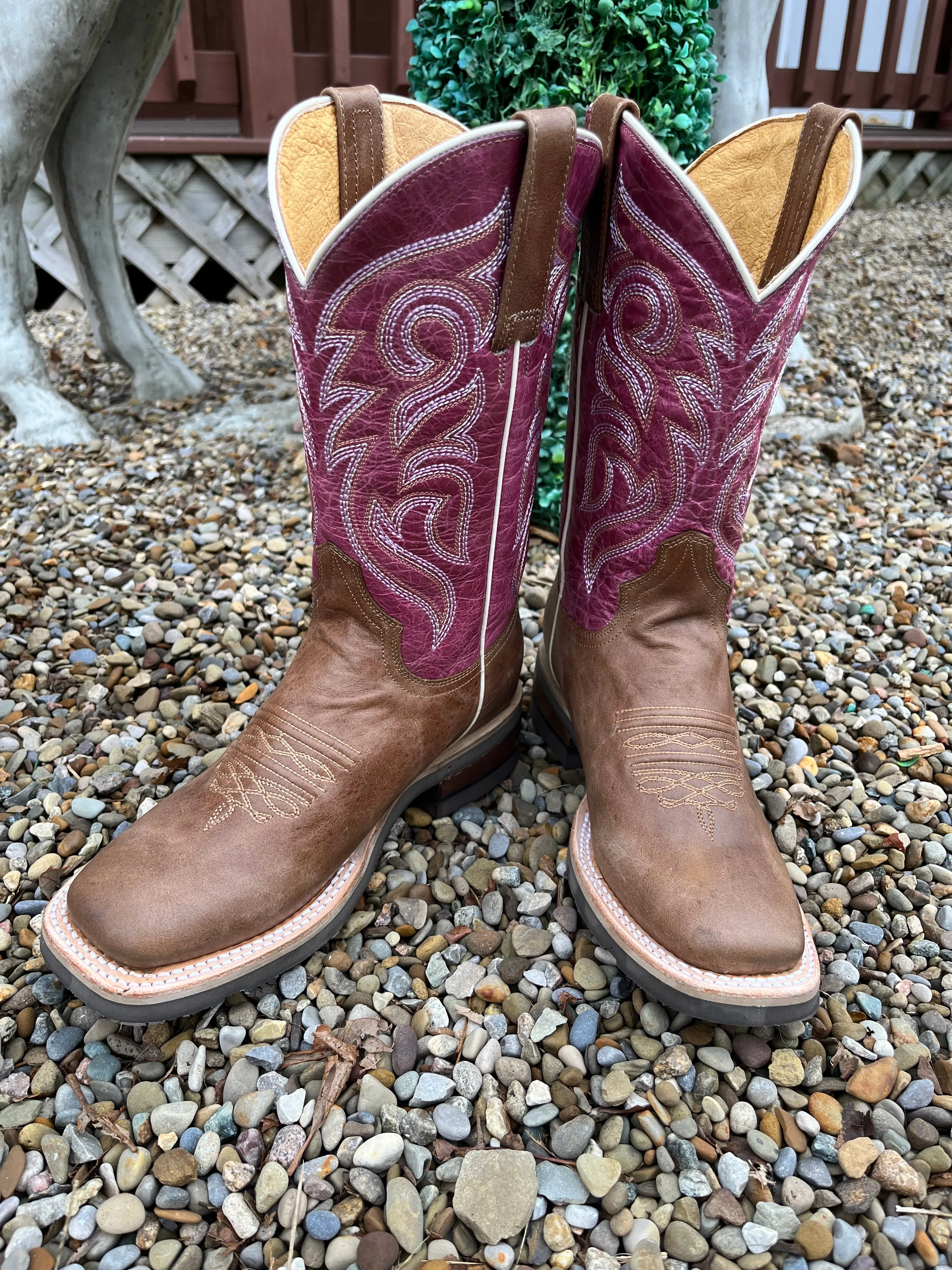 Roper Women's Tan & Magenta Square Toe Cowgirl Boots 9991-0132