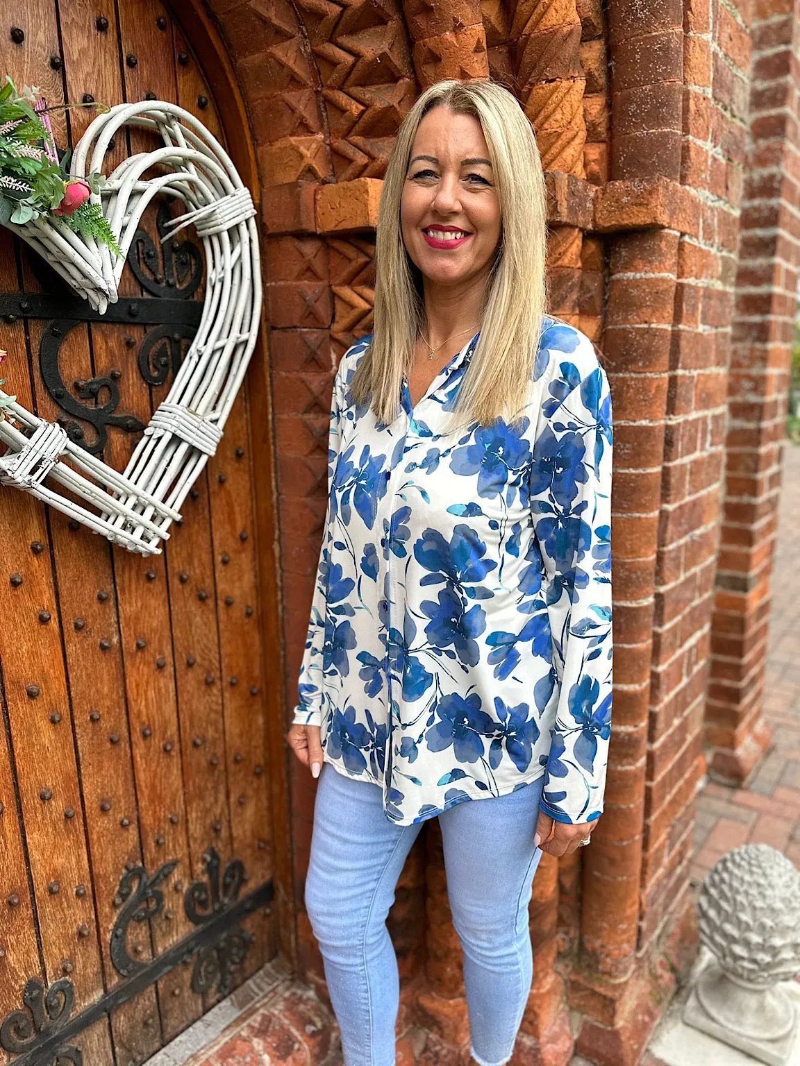 Royal Blue Floral Button Blouse Ava