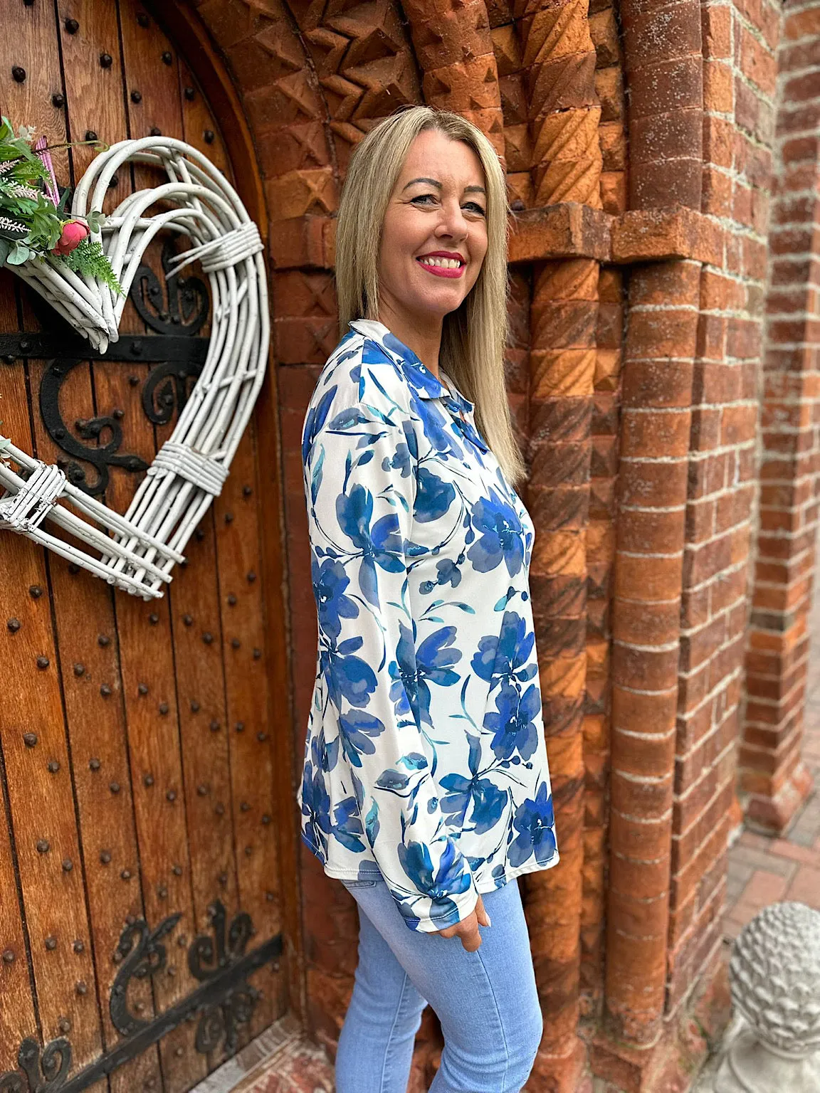 Royal Blue Floral Button Blouse Ava