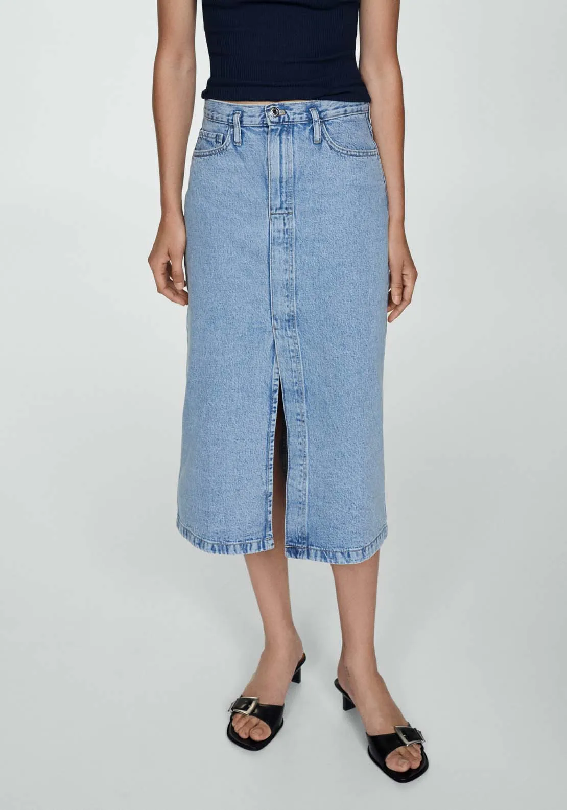 Slit denim skirt