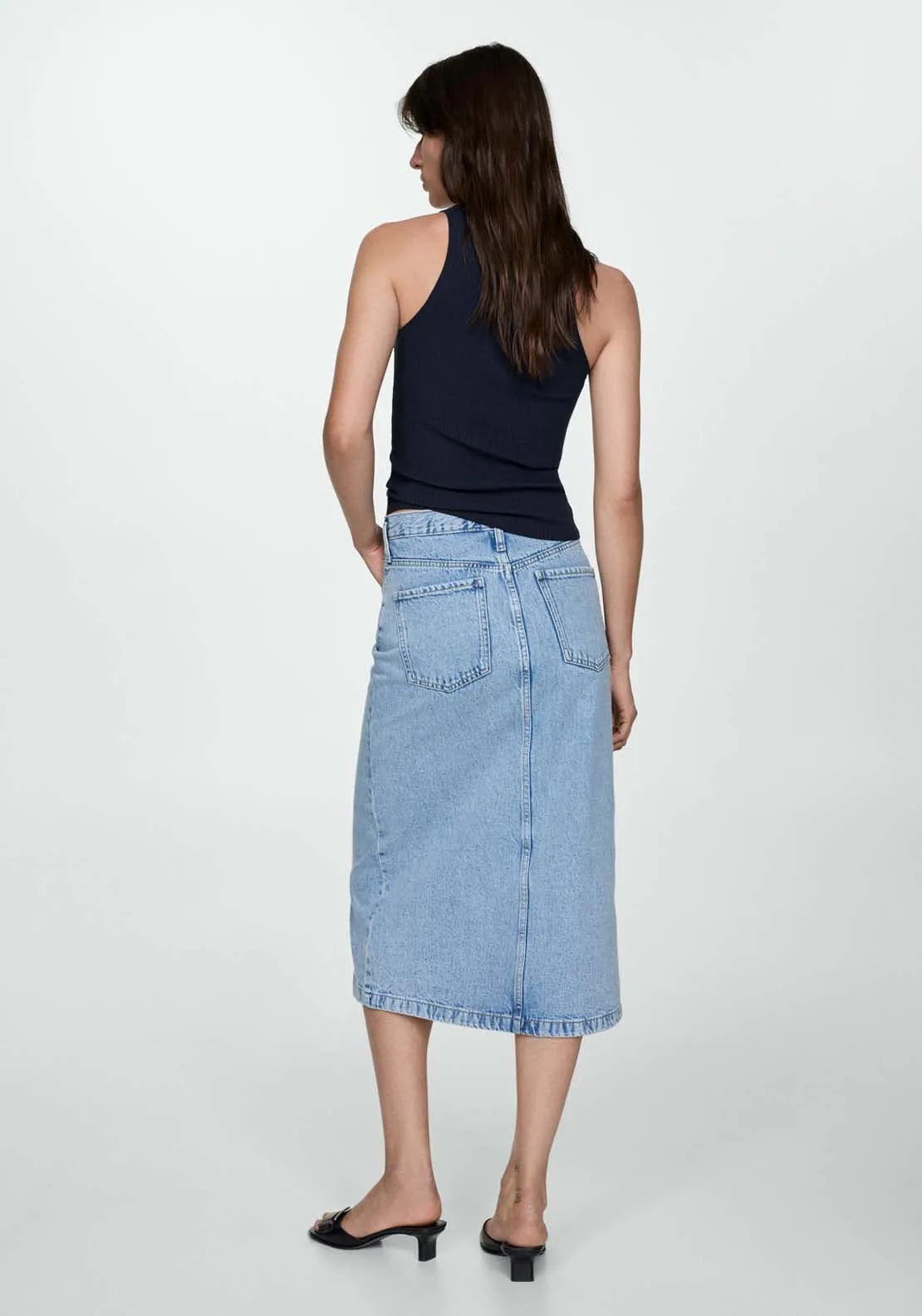 Slit denim skirt