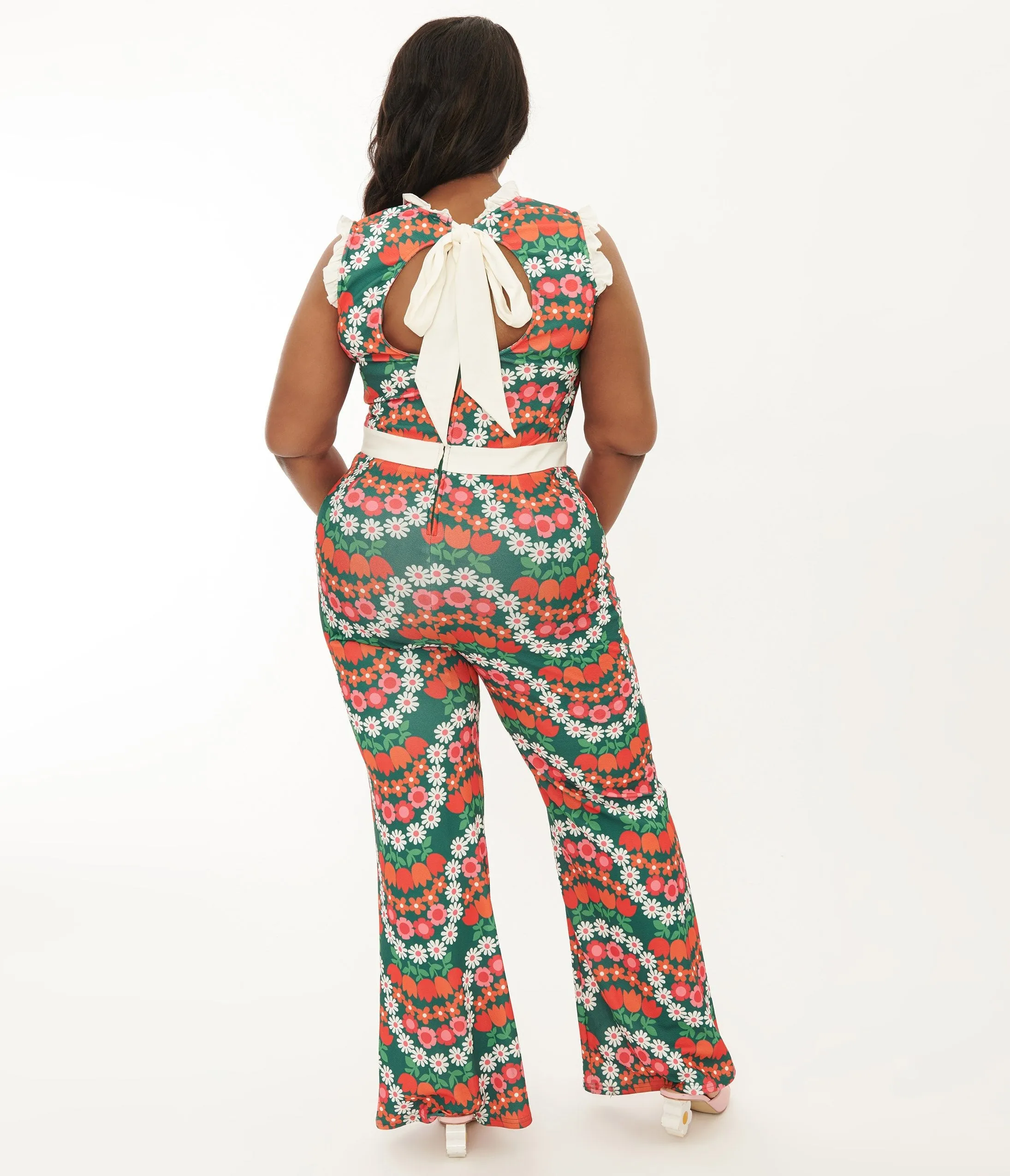 Smak Parlour Plus Size Green & Red Daisy Chain Back Bow Jumpsuit