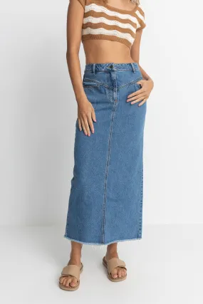 Taylor Denim Maxi Skirt Dark Blue