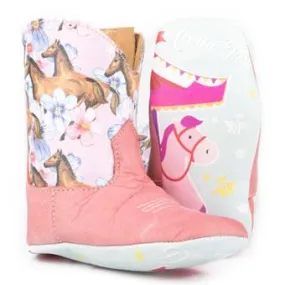 Tin Haul Pink Horses Infant Lil Chestnut & Daisy Carousel Sole Boot 0104