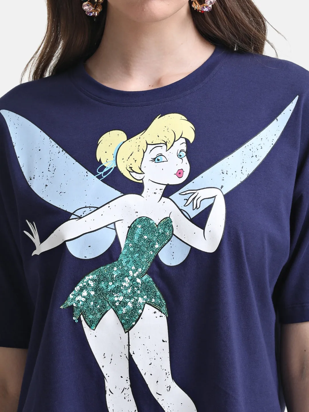 Tinkerbell Printed Graphic T-Shirt With Sequin