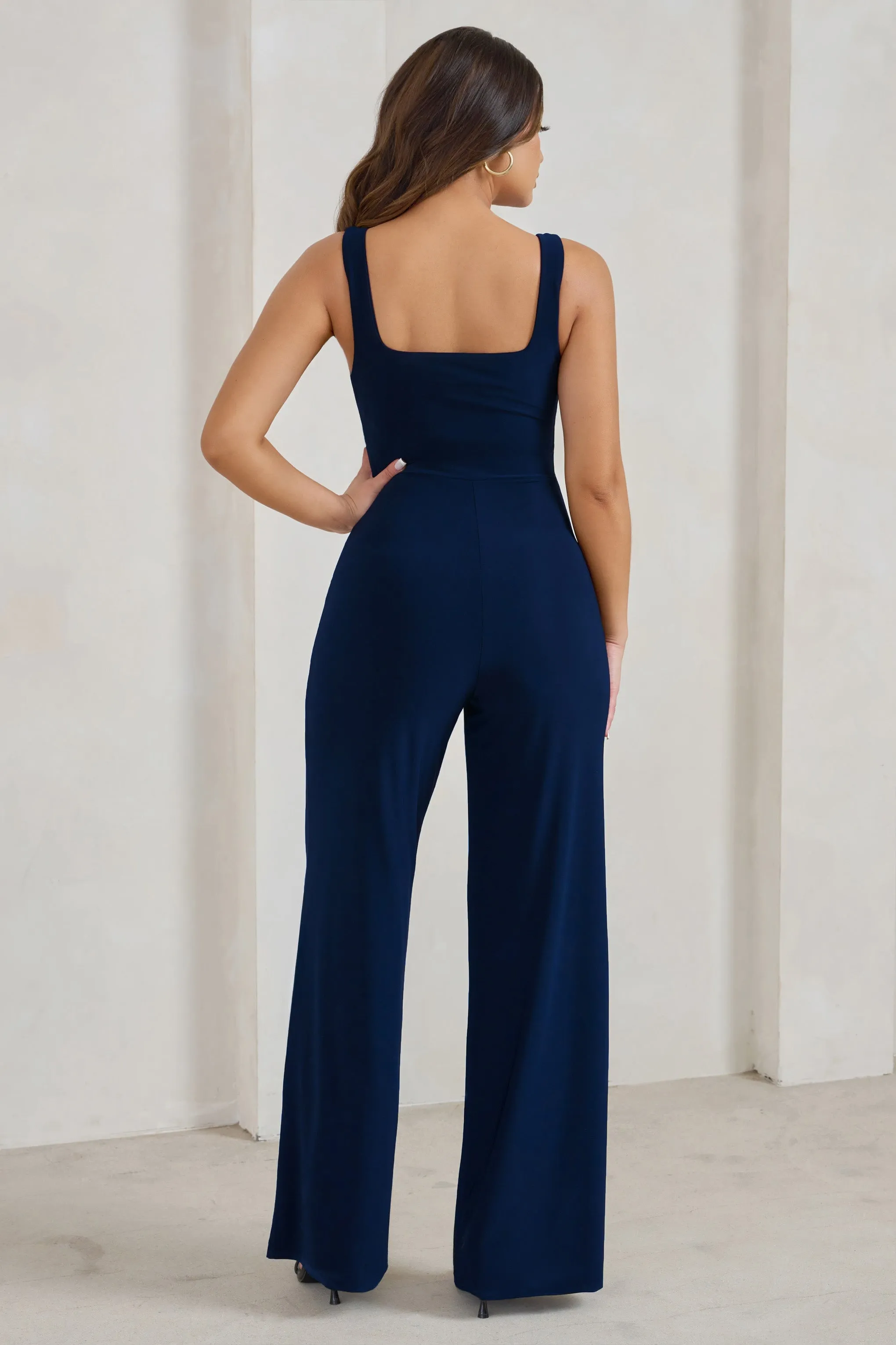 Toni | Navy Square Neck Sleeveless Jumpsuit