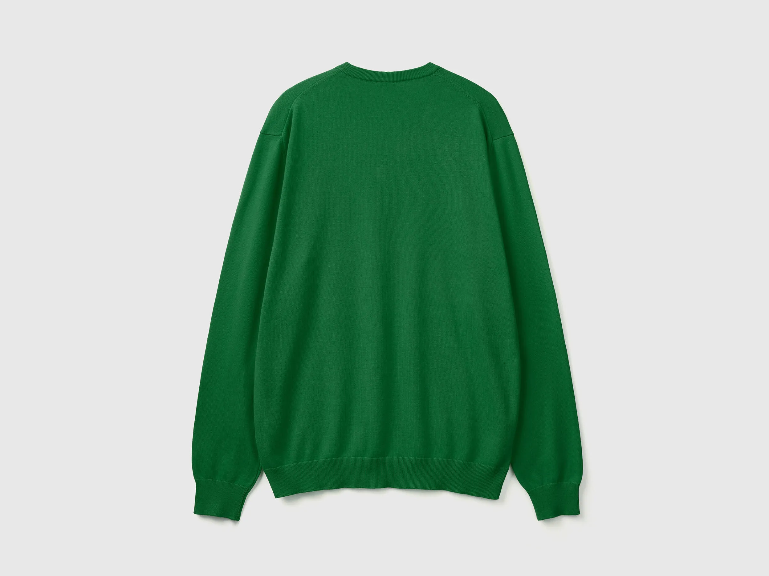 V-neck sweater in pure cotton - Dark Green | Benetton