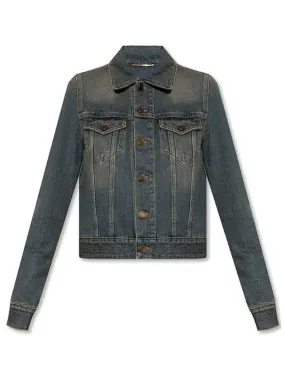 Vintage Washed Crop Denim Jacket Blue