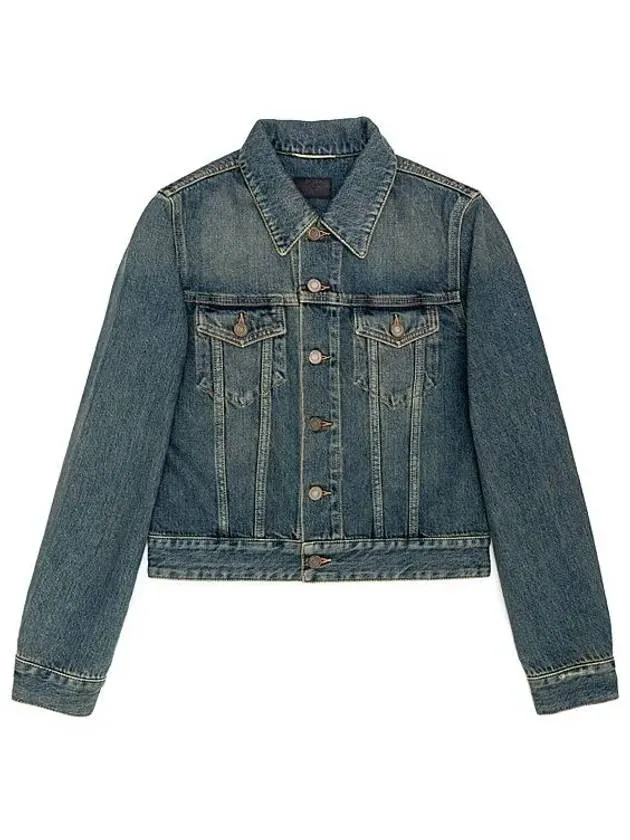 Vintage Washed Crop Denim Jacket Blue