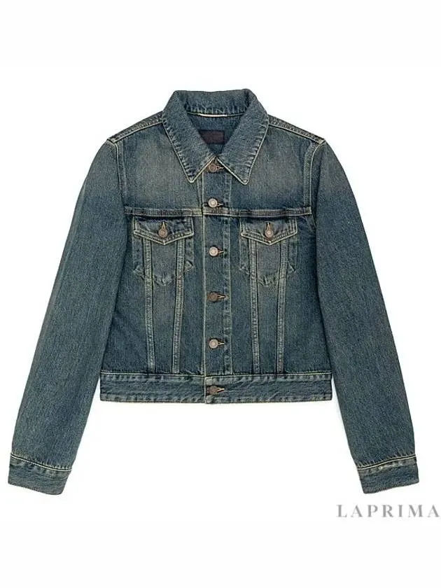 Vintage Washed Crop Denim Jacket Blue