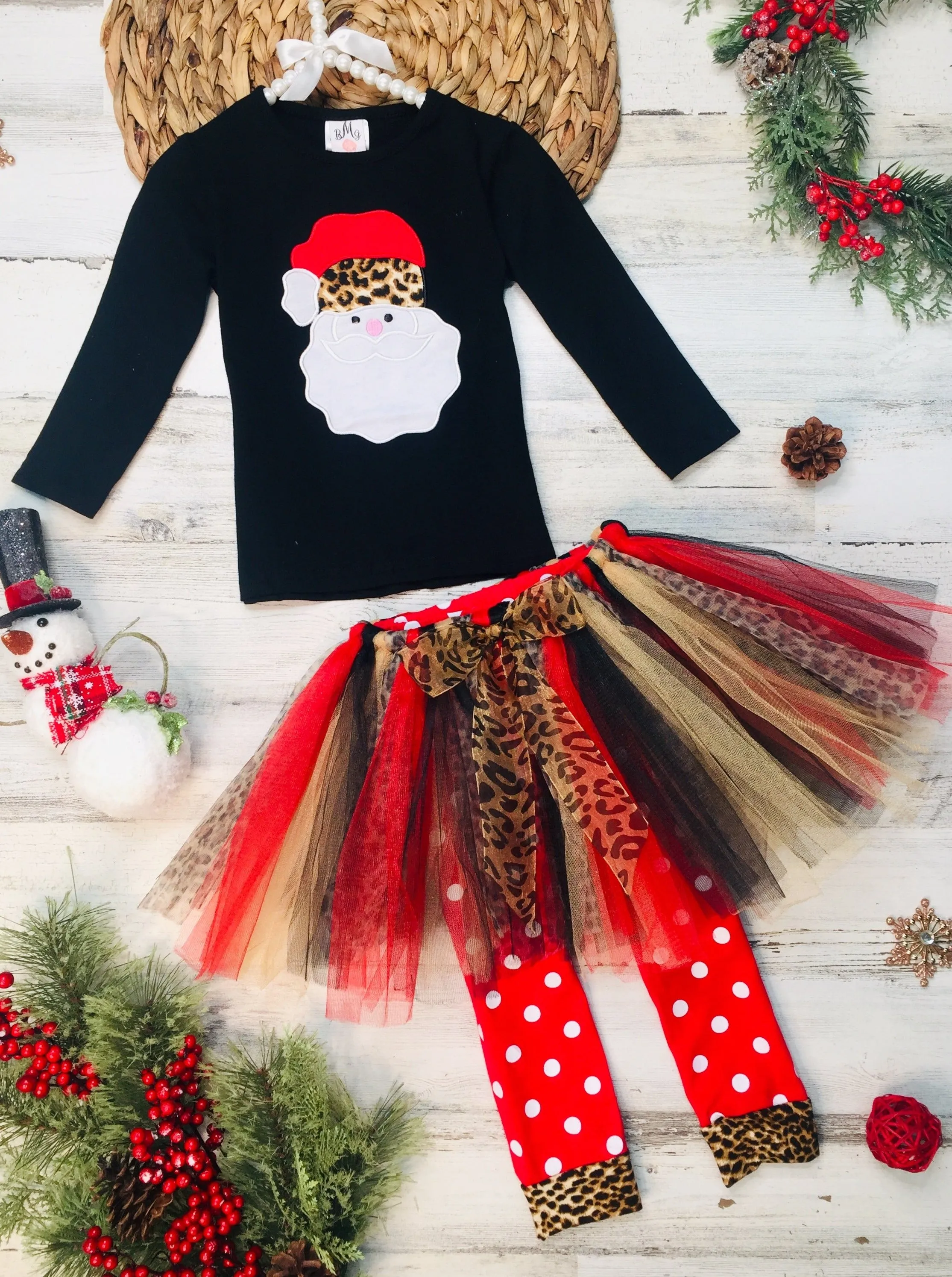 Wild For Santa Top, Tutu Skirt and Legging Set