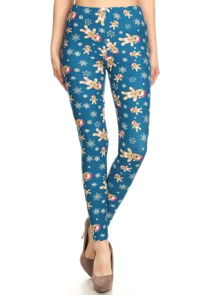 Women's 3X 5X Gingerbread Man Pattern Printed Leggings