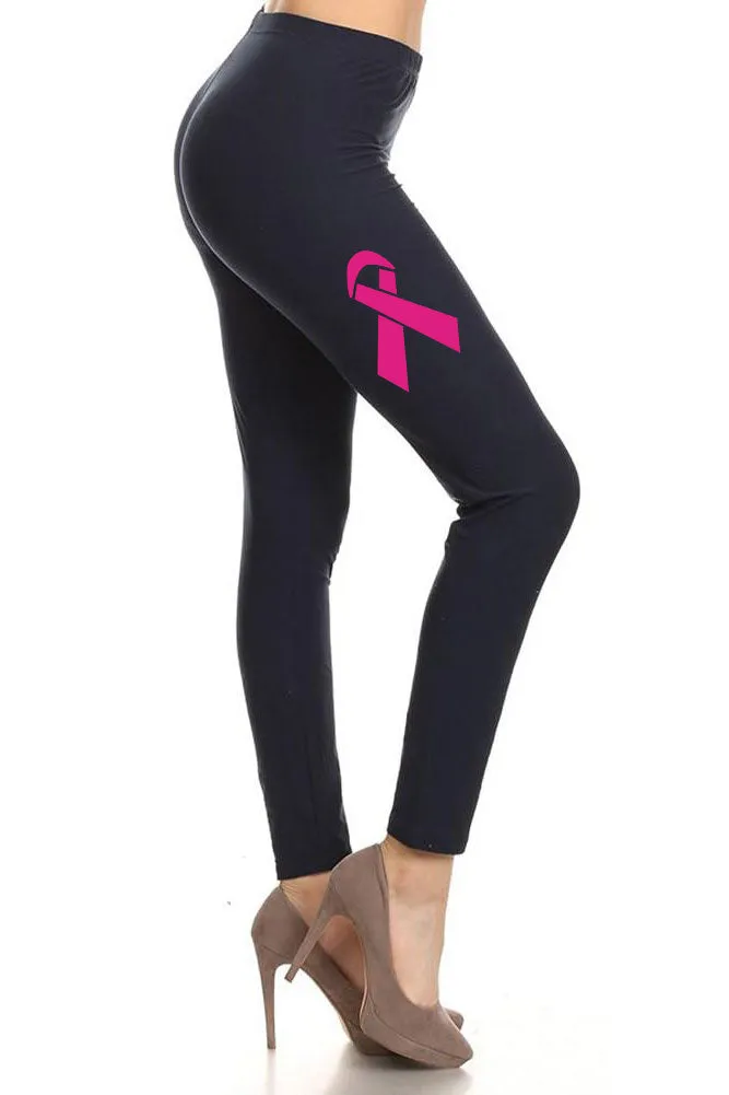 Women's Breast Cancer Awareness Ribbon Printed Leggings for Regular Plus 3X5X