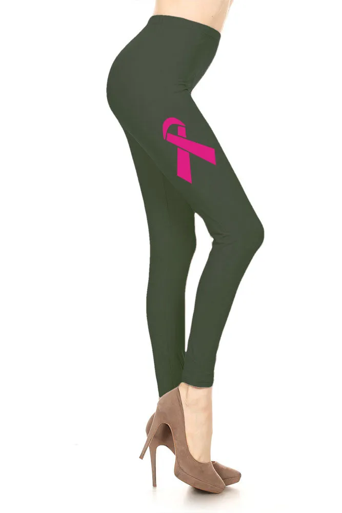 Women's Breast Cancer Awareness Ribbon Printed Leggings for Regular Plus 3X5X