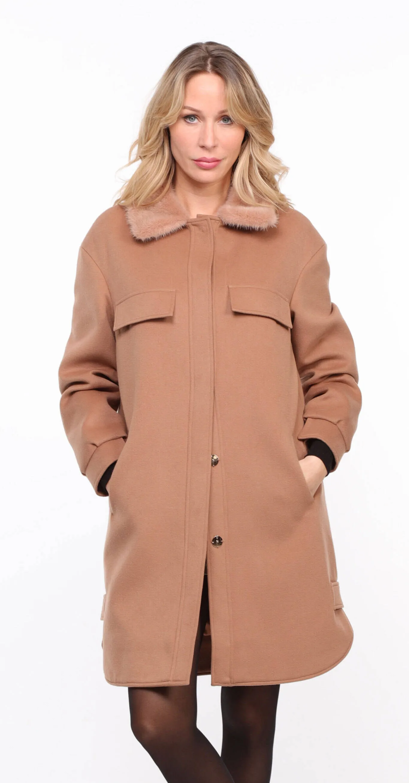 Women's gold mink collar fabric coat \thea\