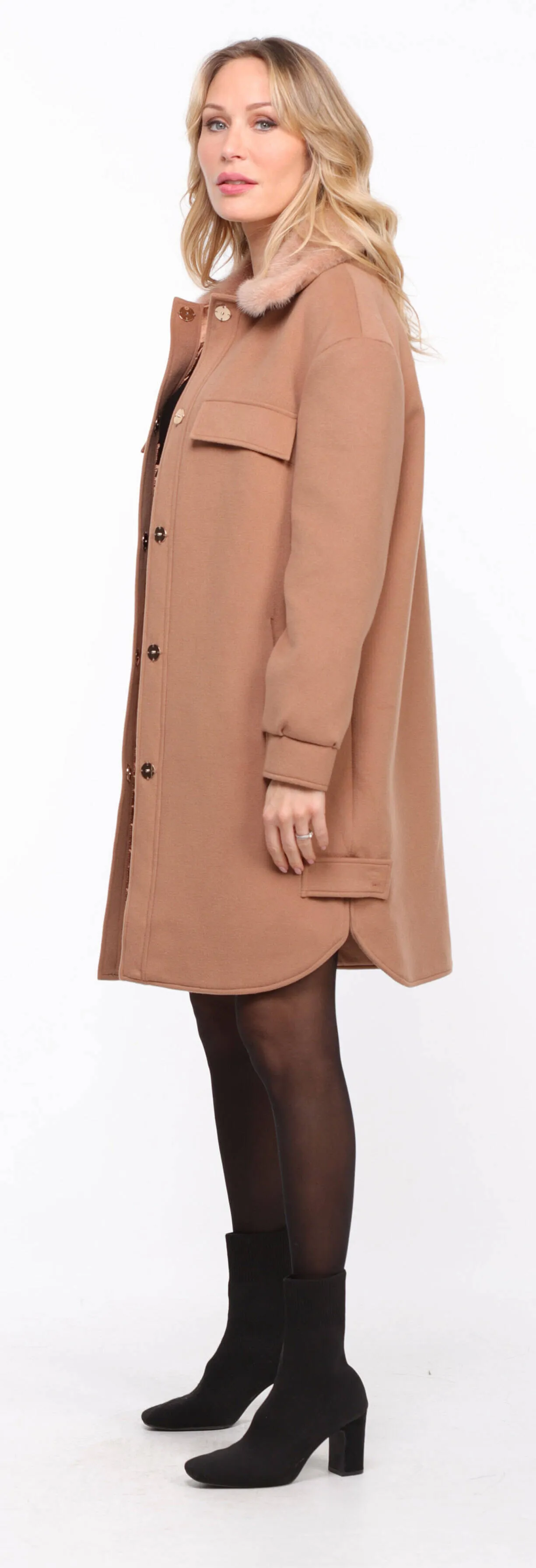 Women's gold mink collar fabric coat \thea\