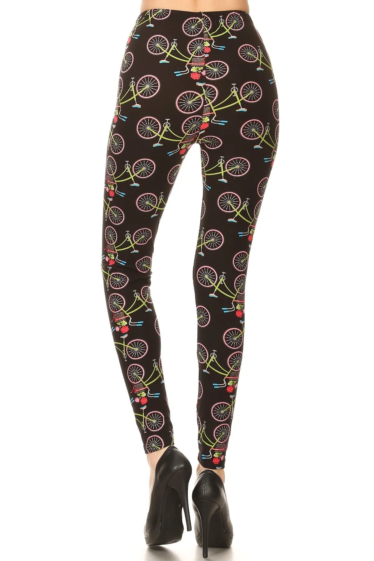 Women's Plus Bicycle Flower Pattern Printed Leggings