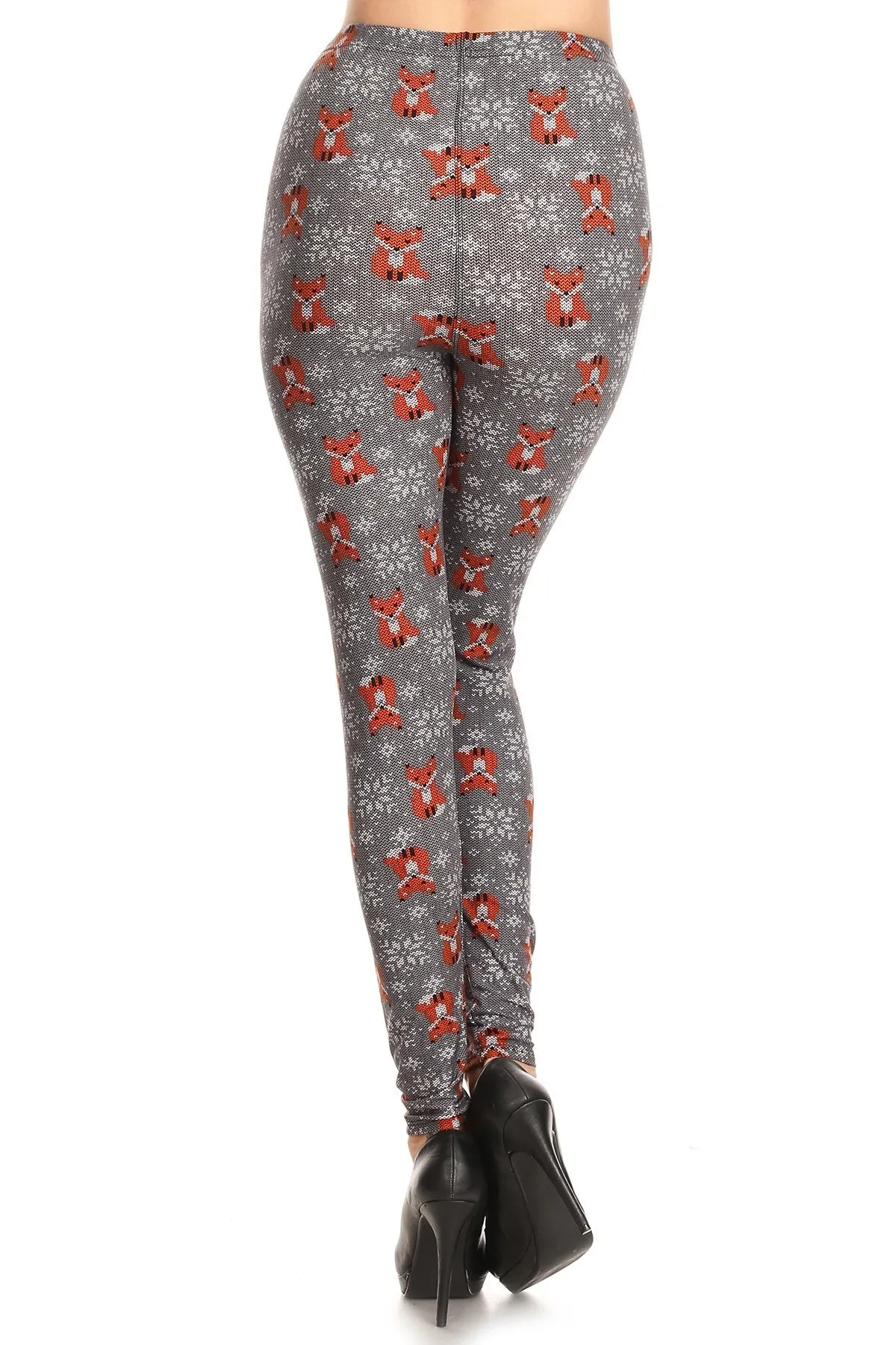 Women's PLUS Fox Fair Isle & Snowflakes Pattern Printed Leggings - Christmas Gift