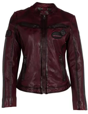 Women's red motorcycle racer style leather jacket ziya