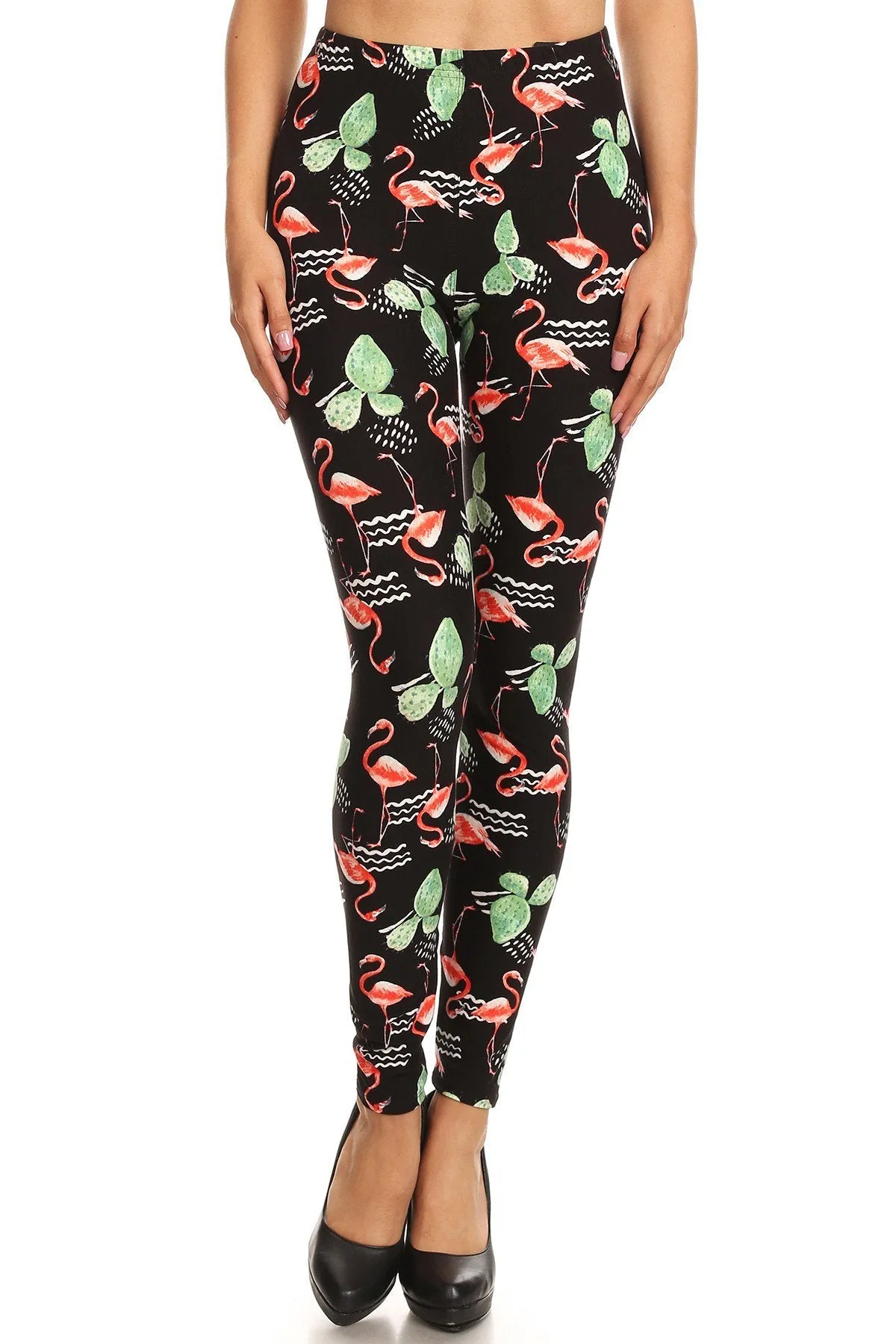 Women's Regular Flamingo Cactus Pattern Printed Leggings