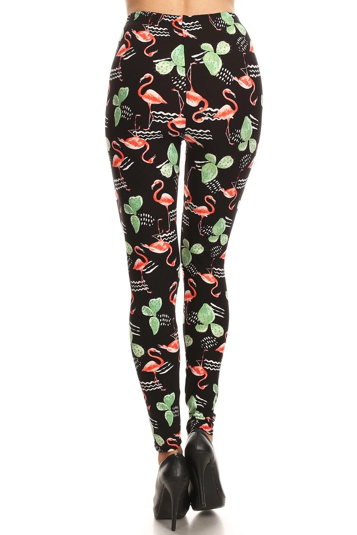 Women's Regular Flamingo Cactus Pattern Printed Leggings