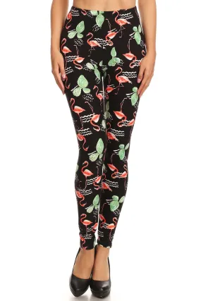 Women's Regular Flamingo Cactus Pattern Printed Leggings