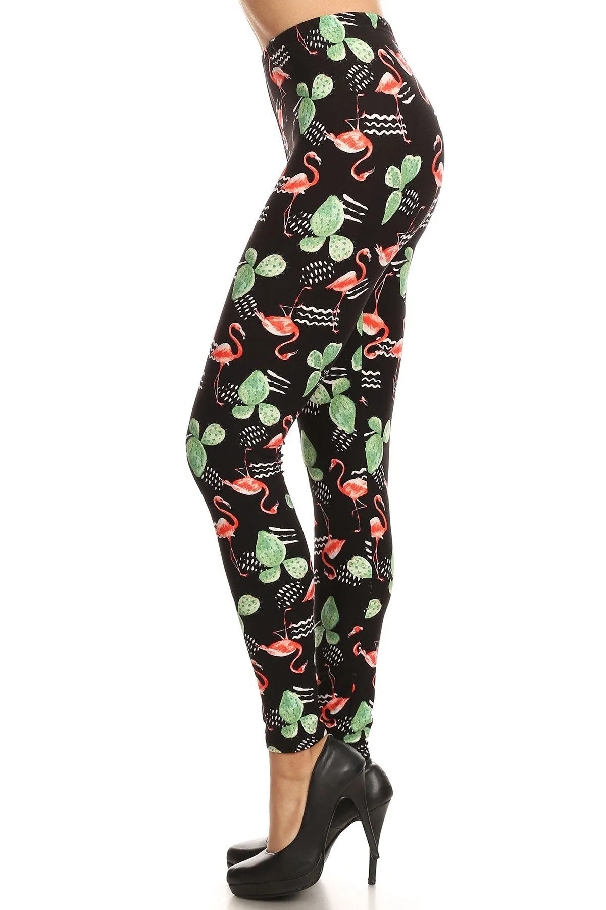 Women's Regular Flamingo Cactus Pattern Printed Leggings