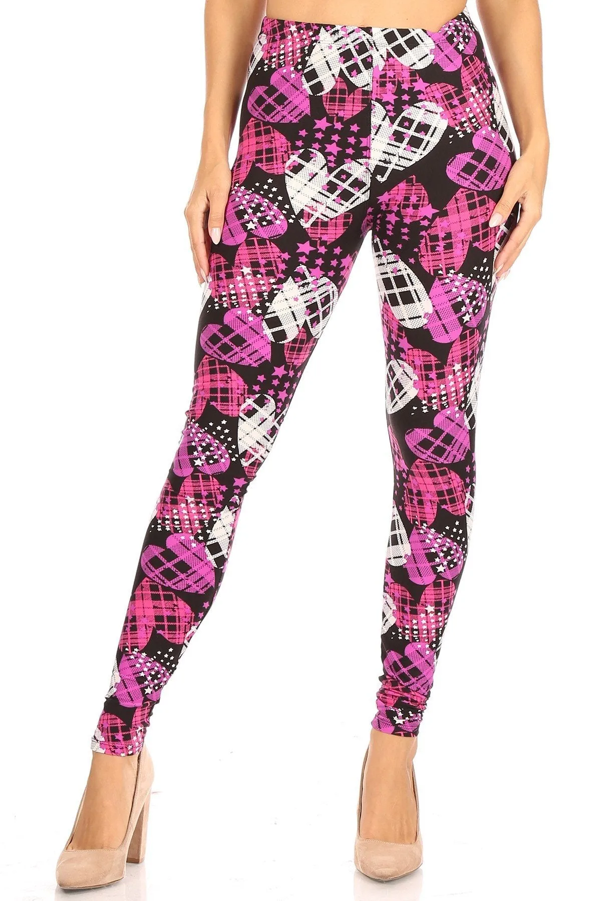 Women's Regular Plaid Heart with Elastic Waist Pattern Printed Leggings