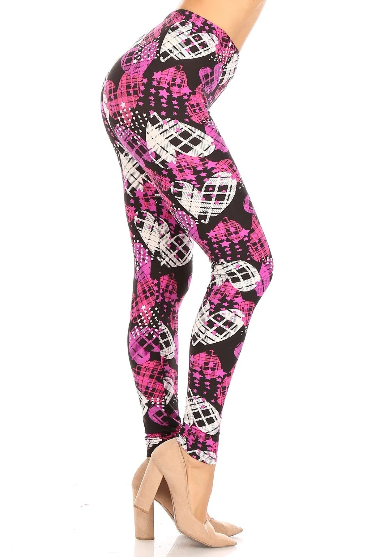 Women's Regular Plaid Heart with Elastic Waist Pattern Printed Leggings