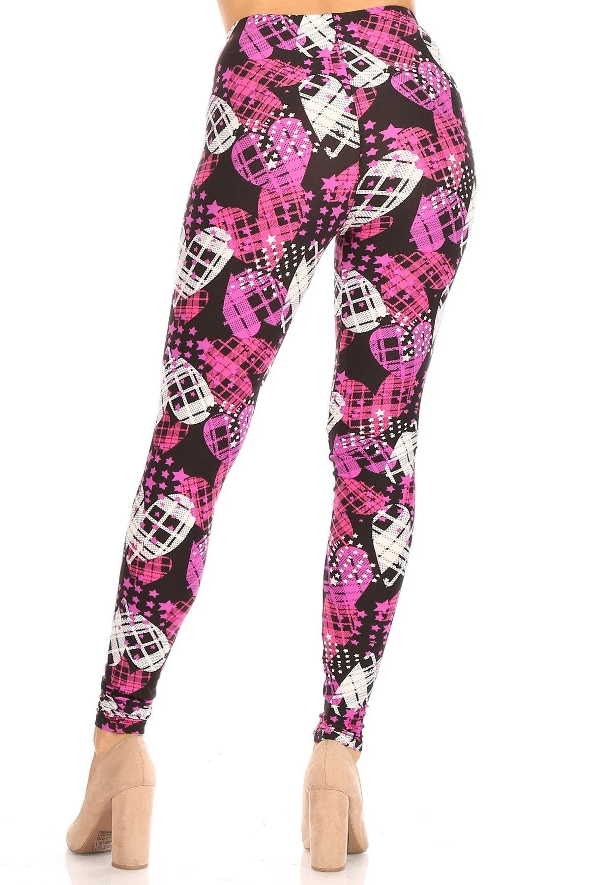 Women's Regular Plaid Heart with Elastic Waist Pattern Printed Leggings