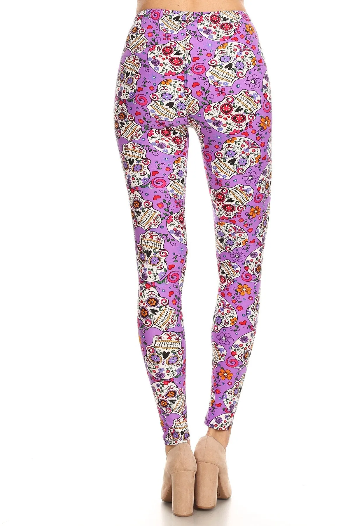 Women's Regular Purple Candy Skull Pattern Printed Leggings